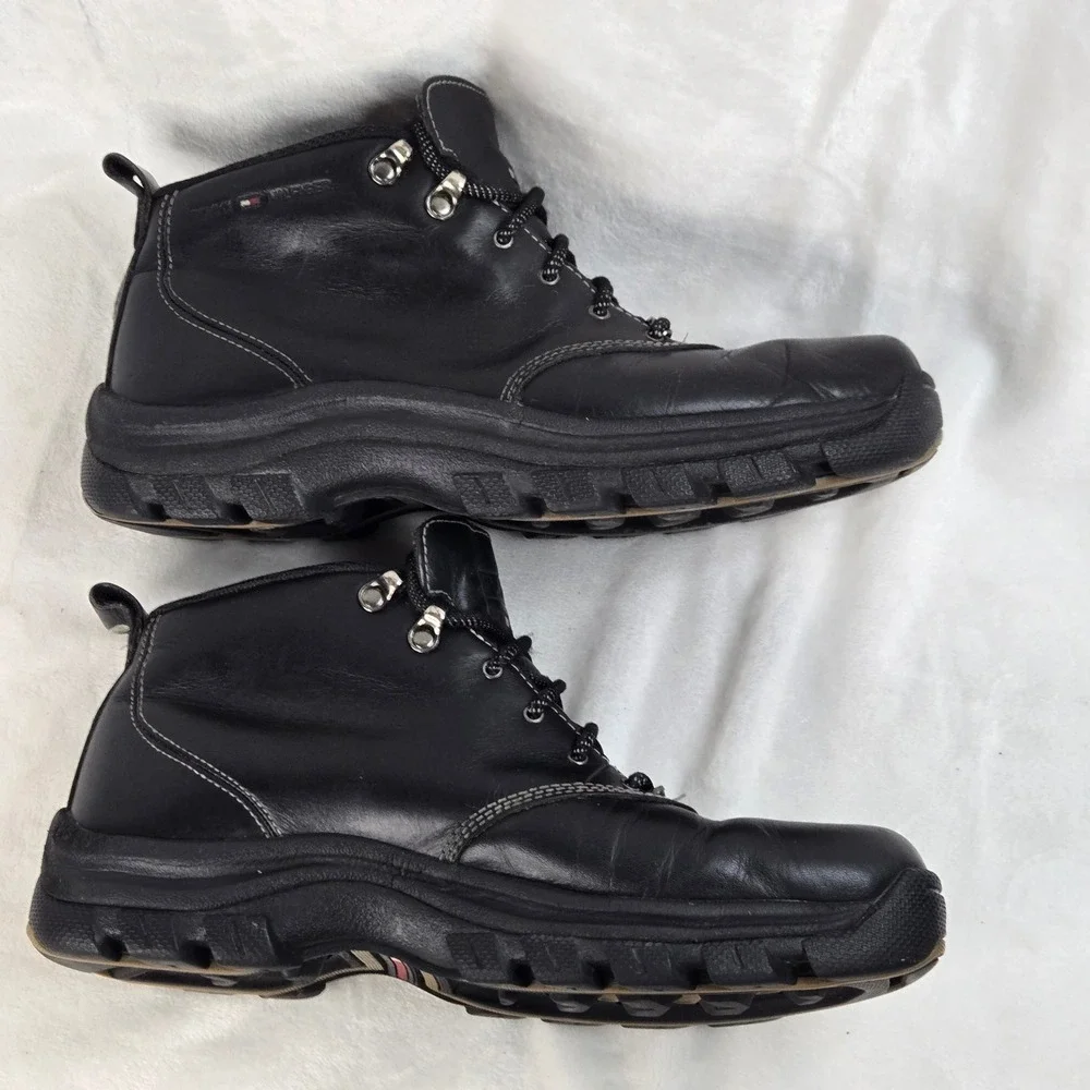 Vintage Tommy Hilfiger Men's Black Leather Mid Top Hiking Boots M14684 Size 10M